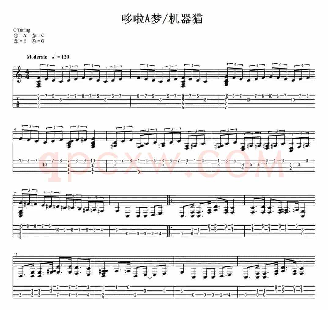哆啦A梦机器猫（尤克里里指弹谱）