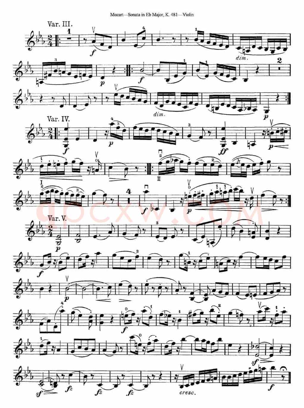 Violin Sonata in Eb Major K.481