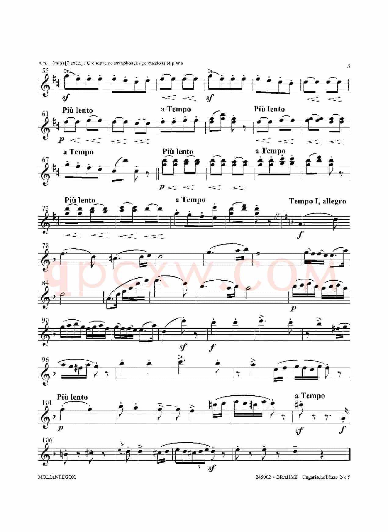 Ungarische Tnze No 5（十五重奏​Alt.1-2-3​分谱）