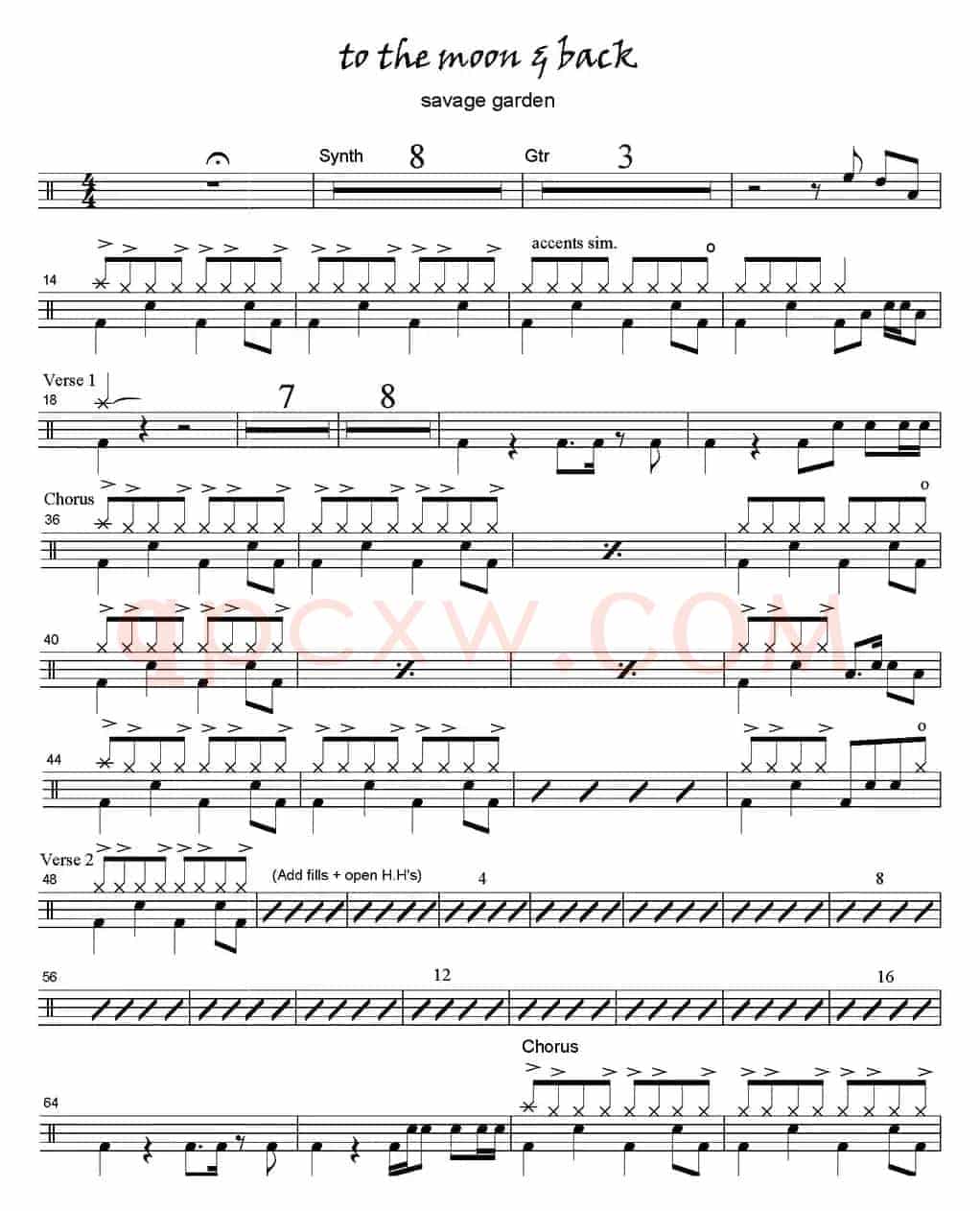 爵士鼓谱：Savage Garden - To the moon and back