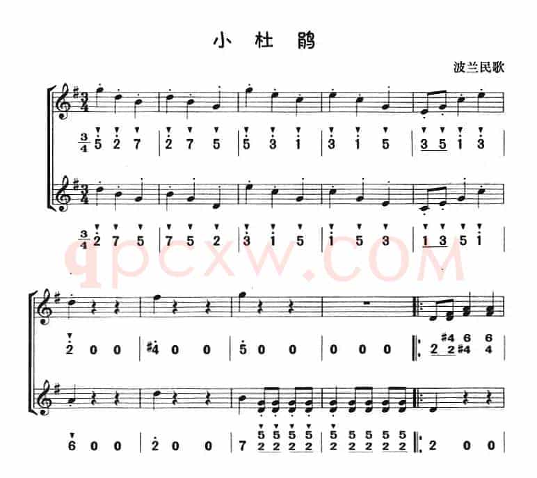 小杜鹃（八孔竖笛线简谱对照版、二重奏）
