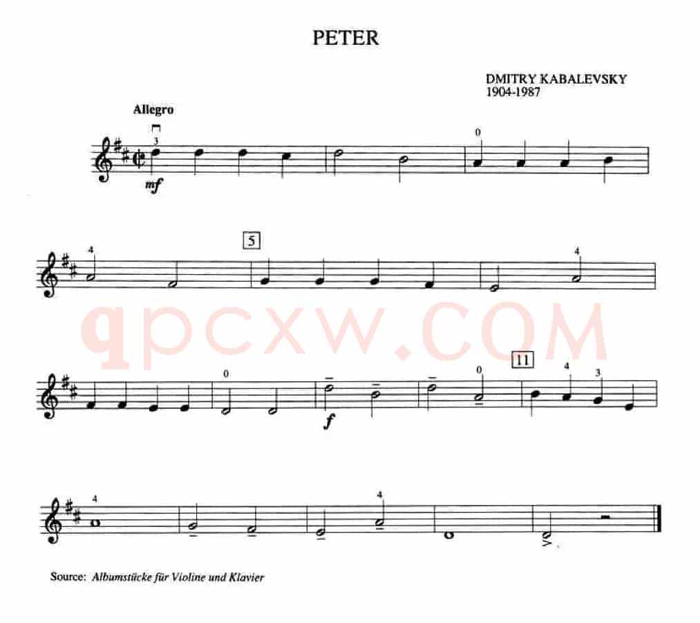 Dmitry Kabalevsky Peter（加拿大小提琴考级·预备级）