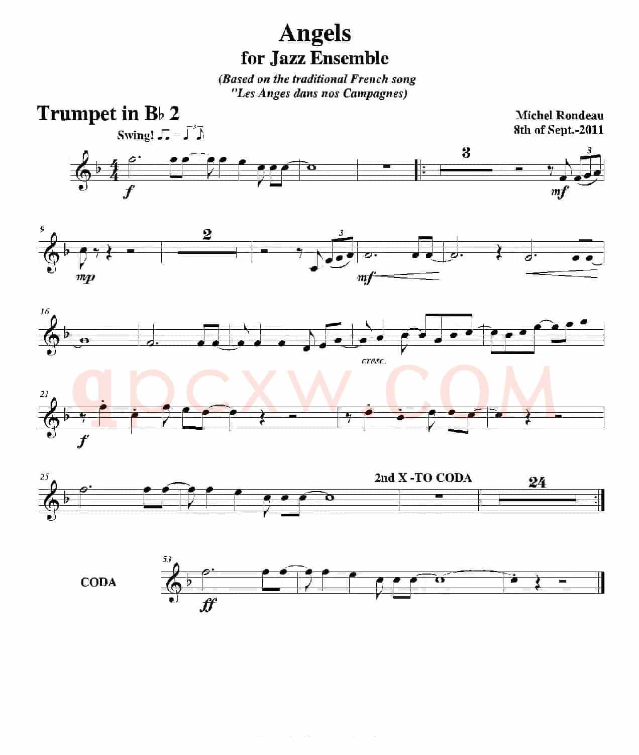 Angels for Jazz Ensemble（第二降B小号分谱）