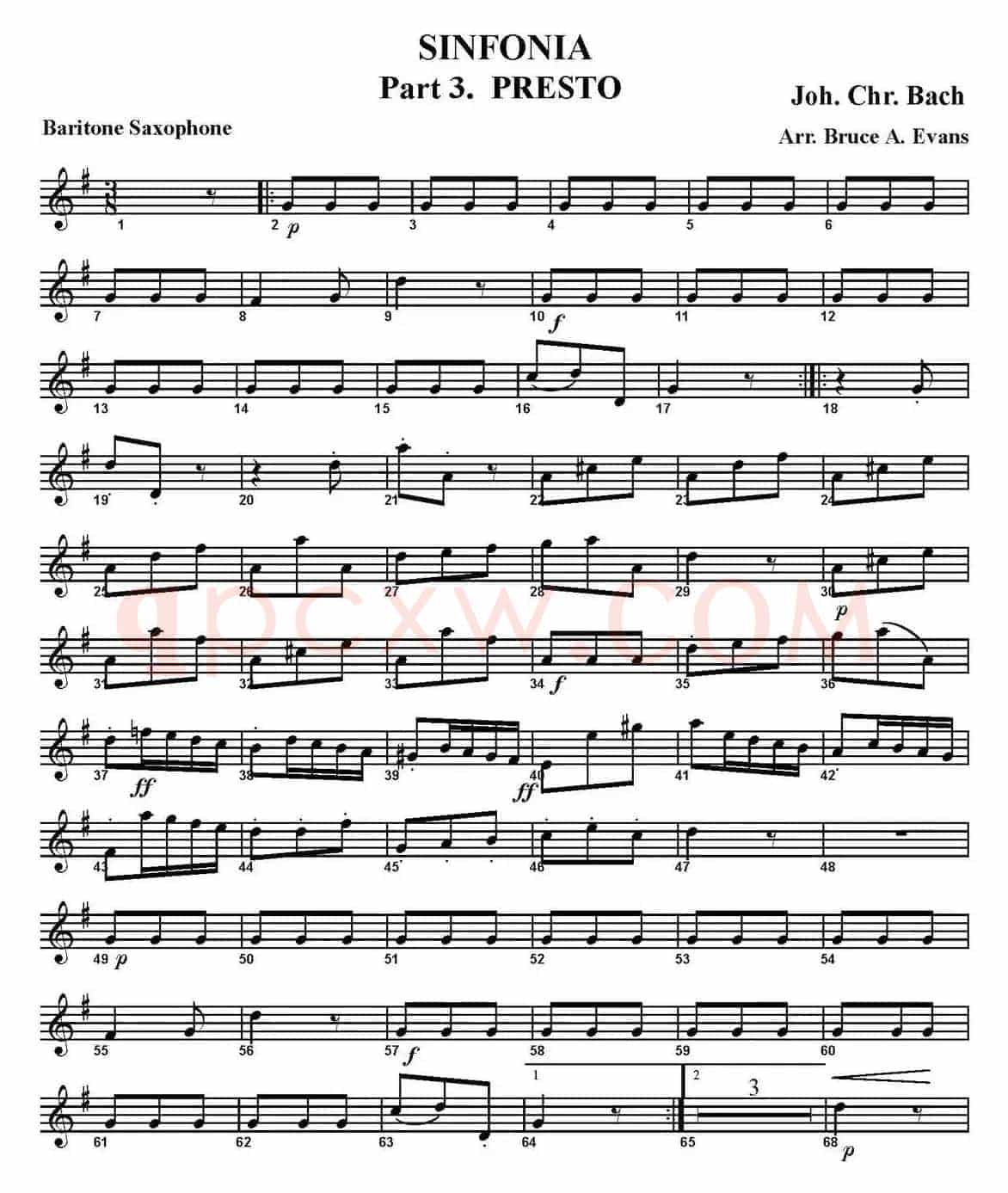 SINFONIA Part 3. PRESTO（四重奏·上低音萨克斯分谱）