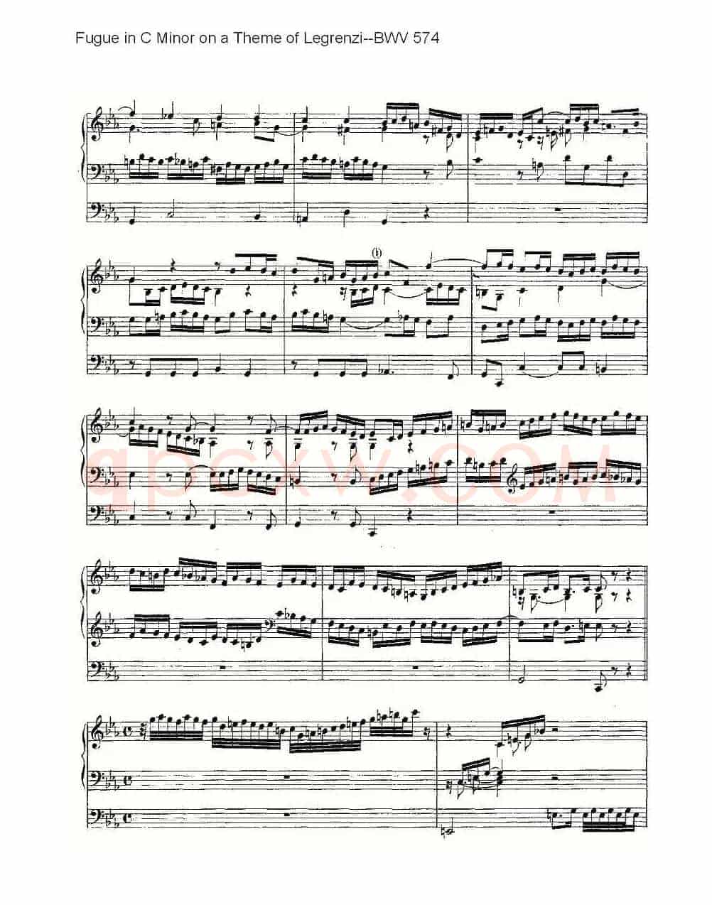 Fugue in C Minor on a Theme of Legrenzi--BWV 574 (管风琴谱)