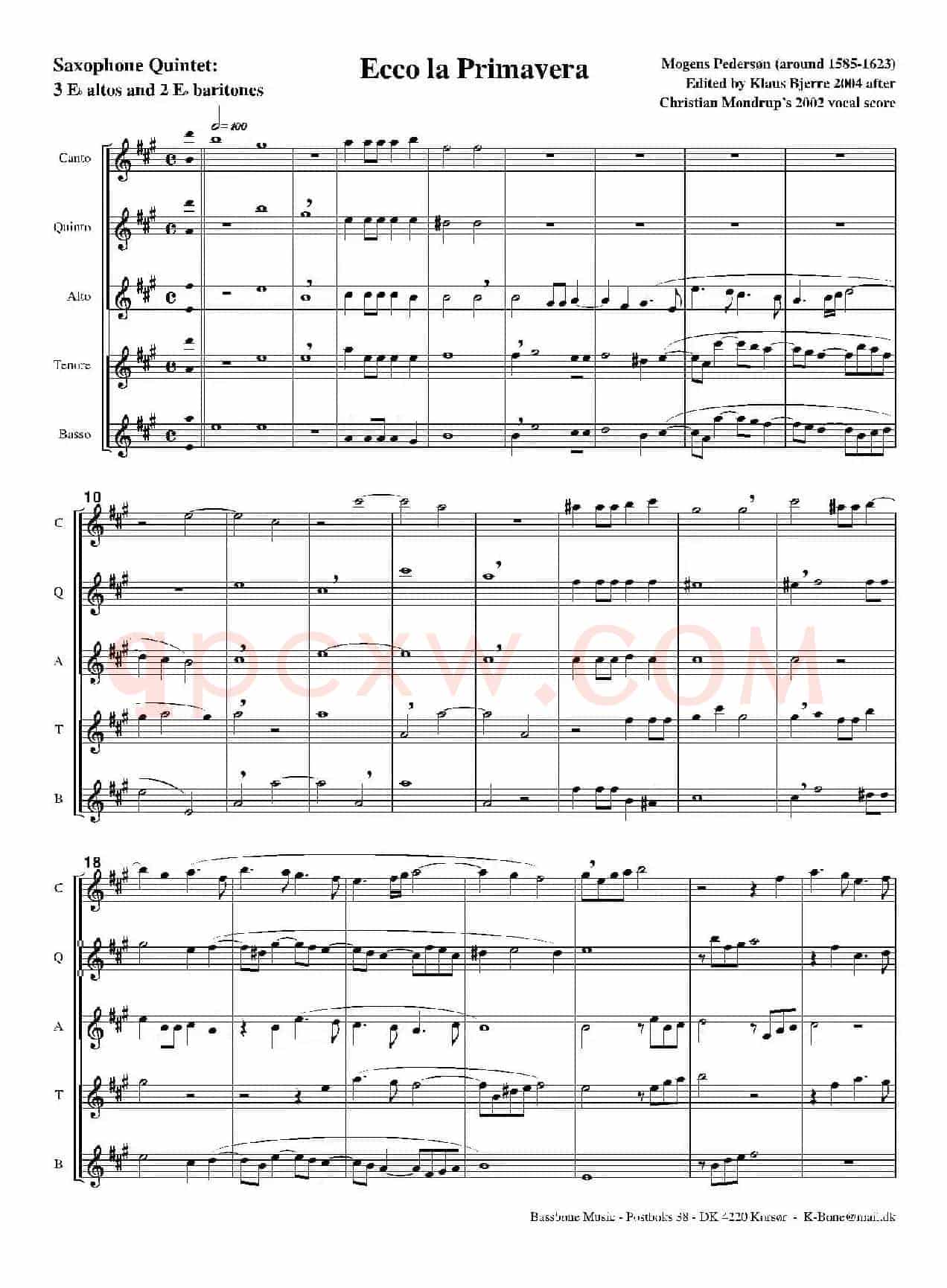 Ecco La Primavera（五重奏）