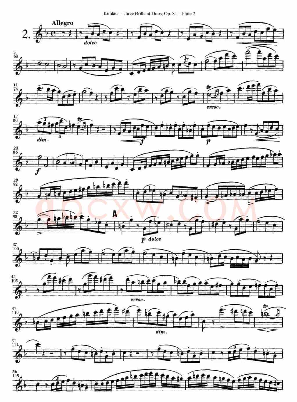 库劳长笛二重奏练习三段OP.81——Flute 2（NO.2）