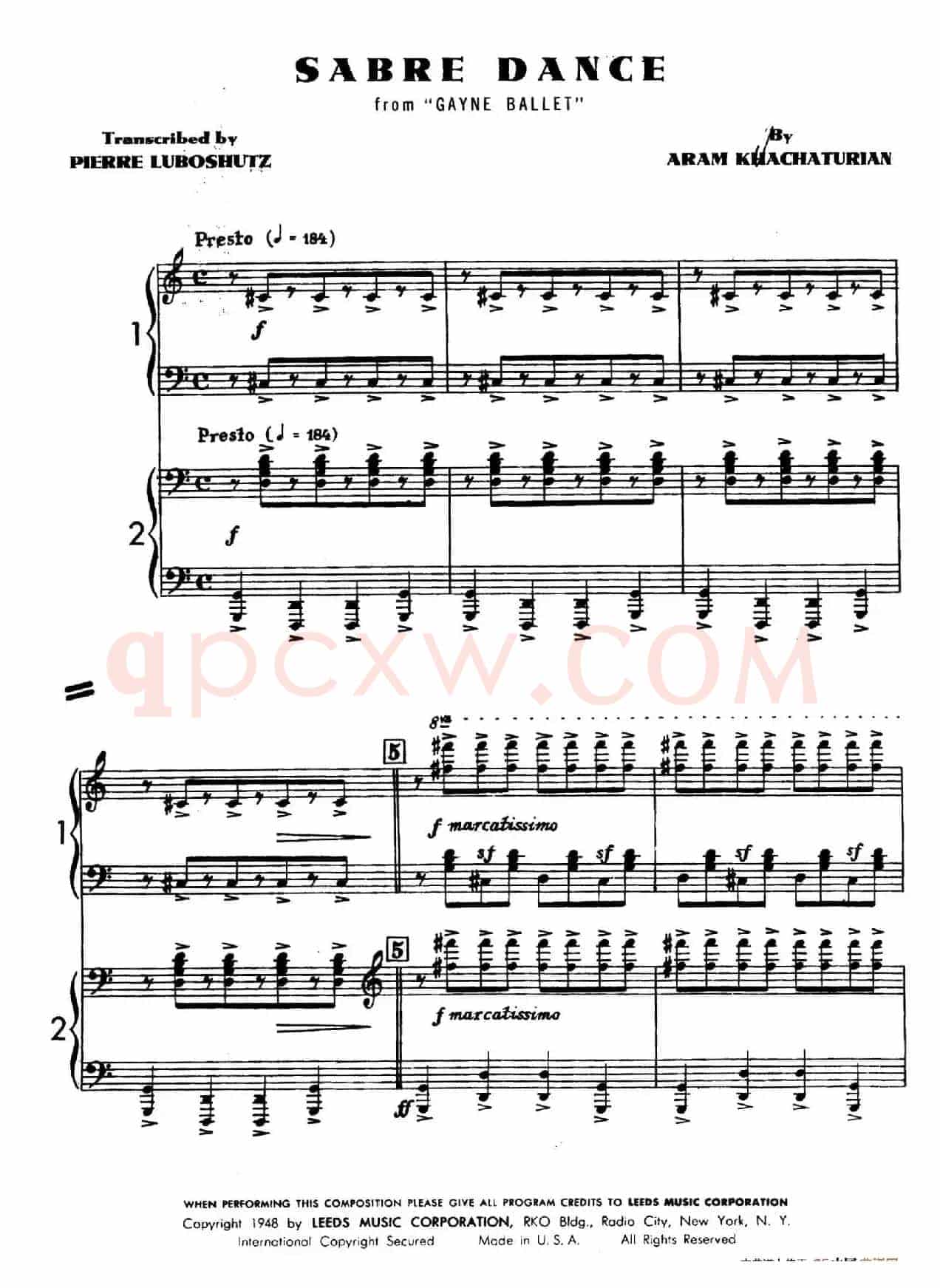Sabre Dance(马刀舞曲)(双钢琴版)