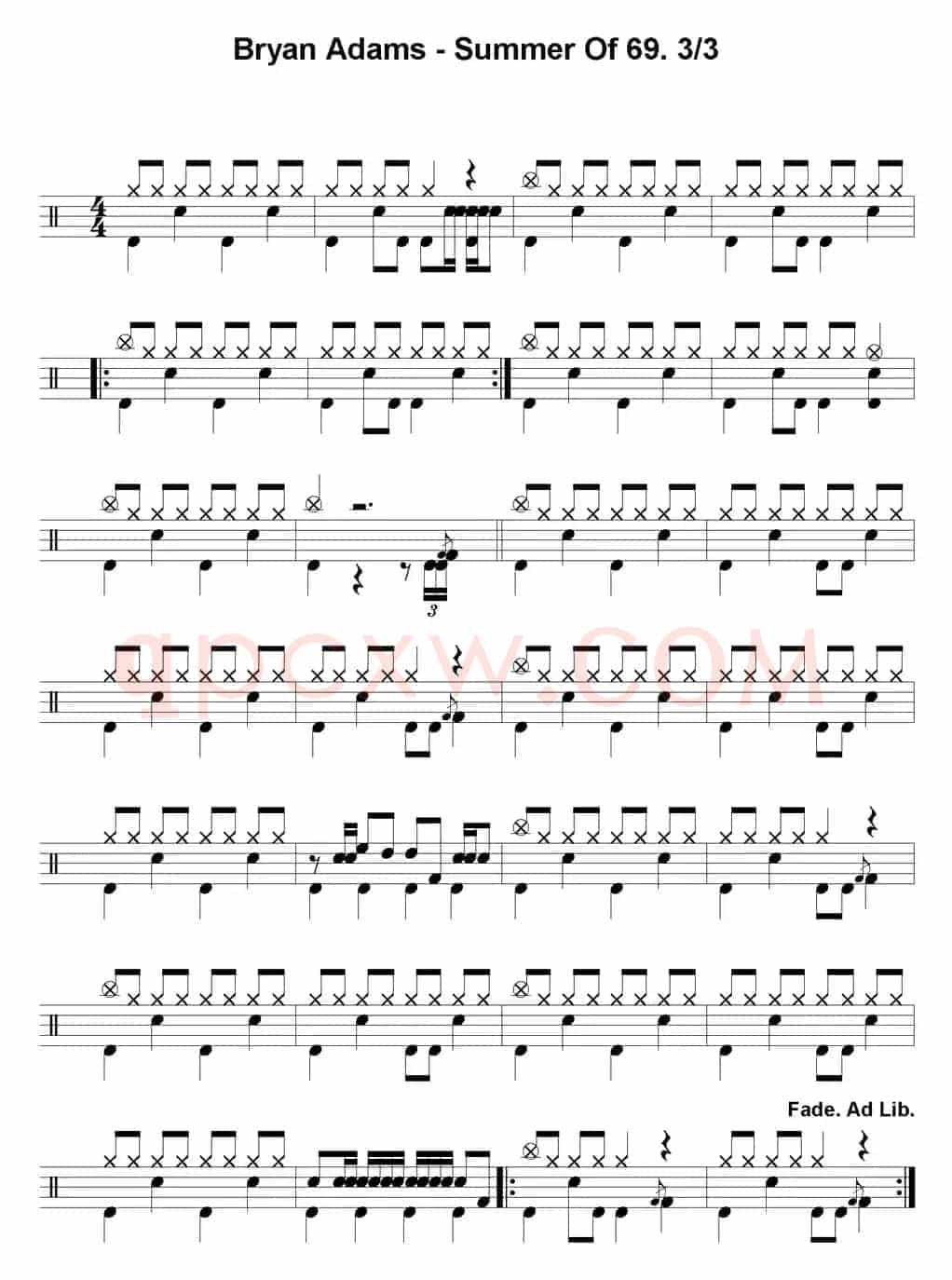 爵士鼓谱：Bryan Adams-Summer of 69