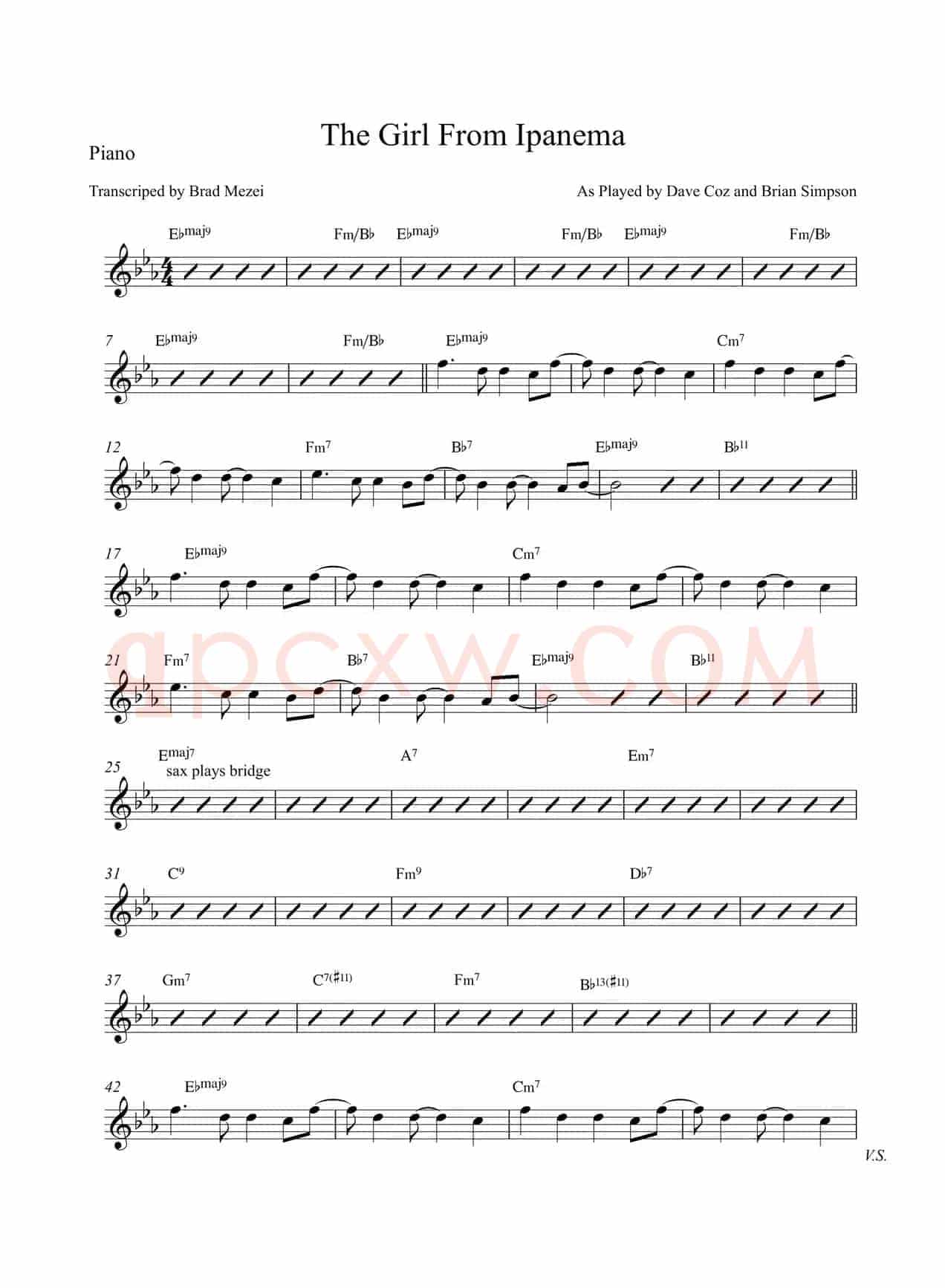The Girl From Ipanema（Piano）