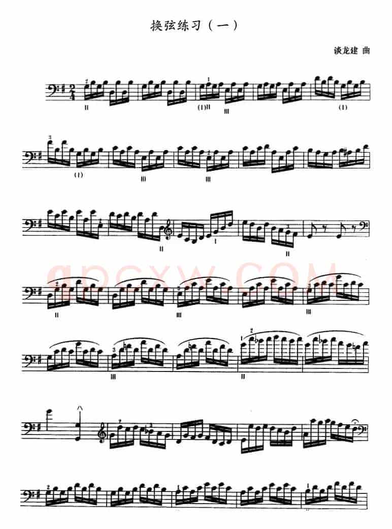 三弦换弦练习曲（五线谱）