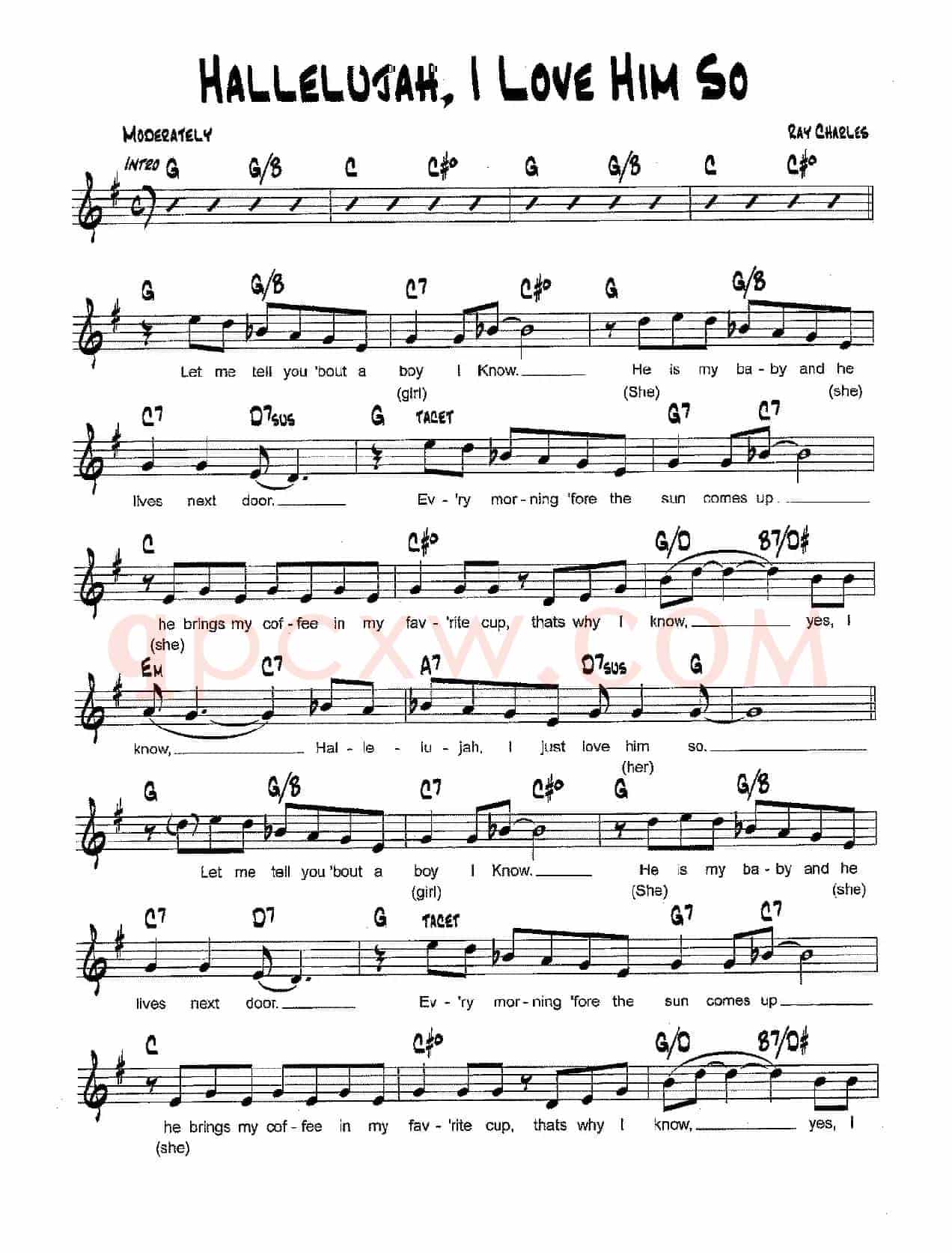 降B爵士乐谱：HALLELUJAH,I LOVE HIM SO