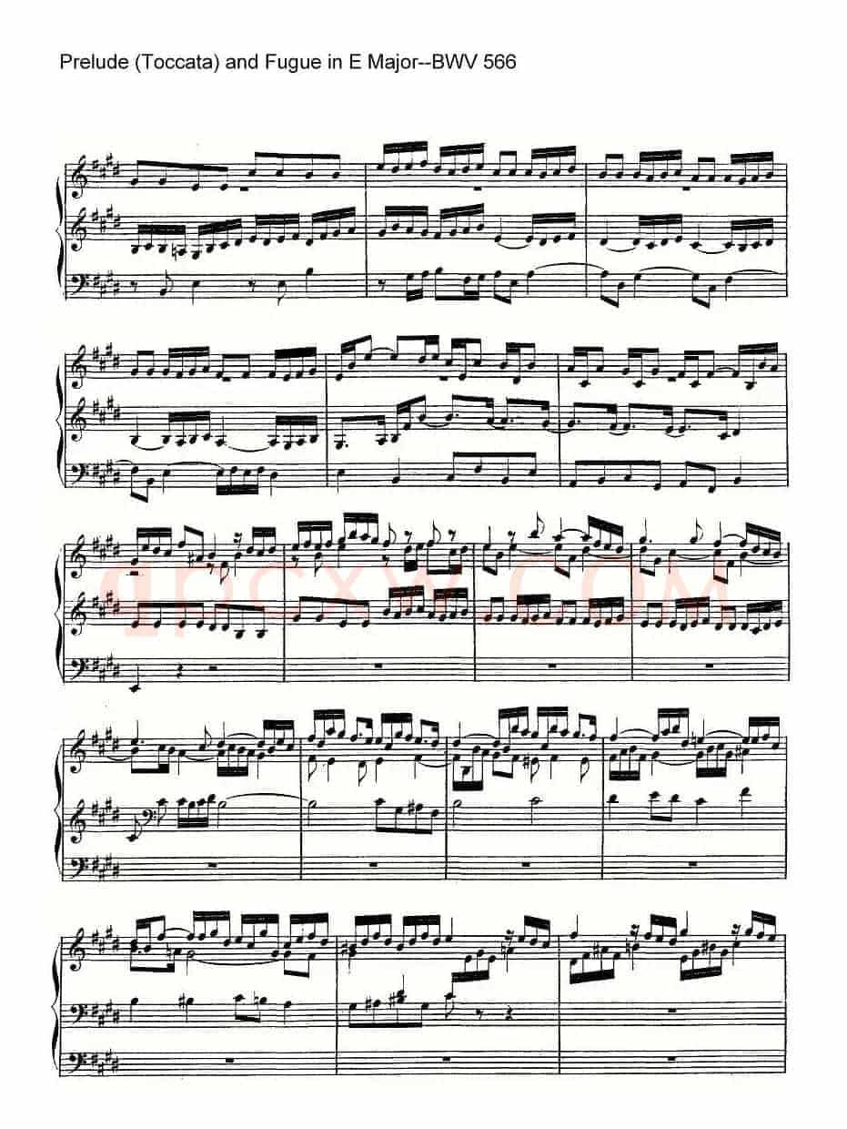 Prelude (Toccata) and Fugue in E Major--BWV 566（管风琴谱）