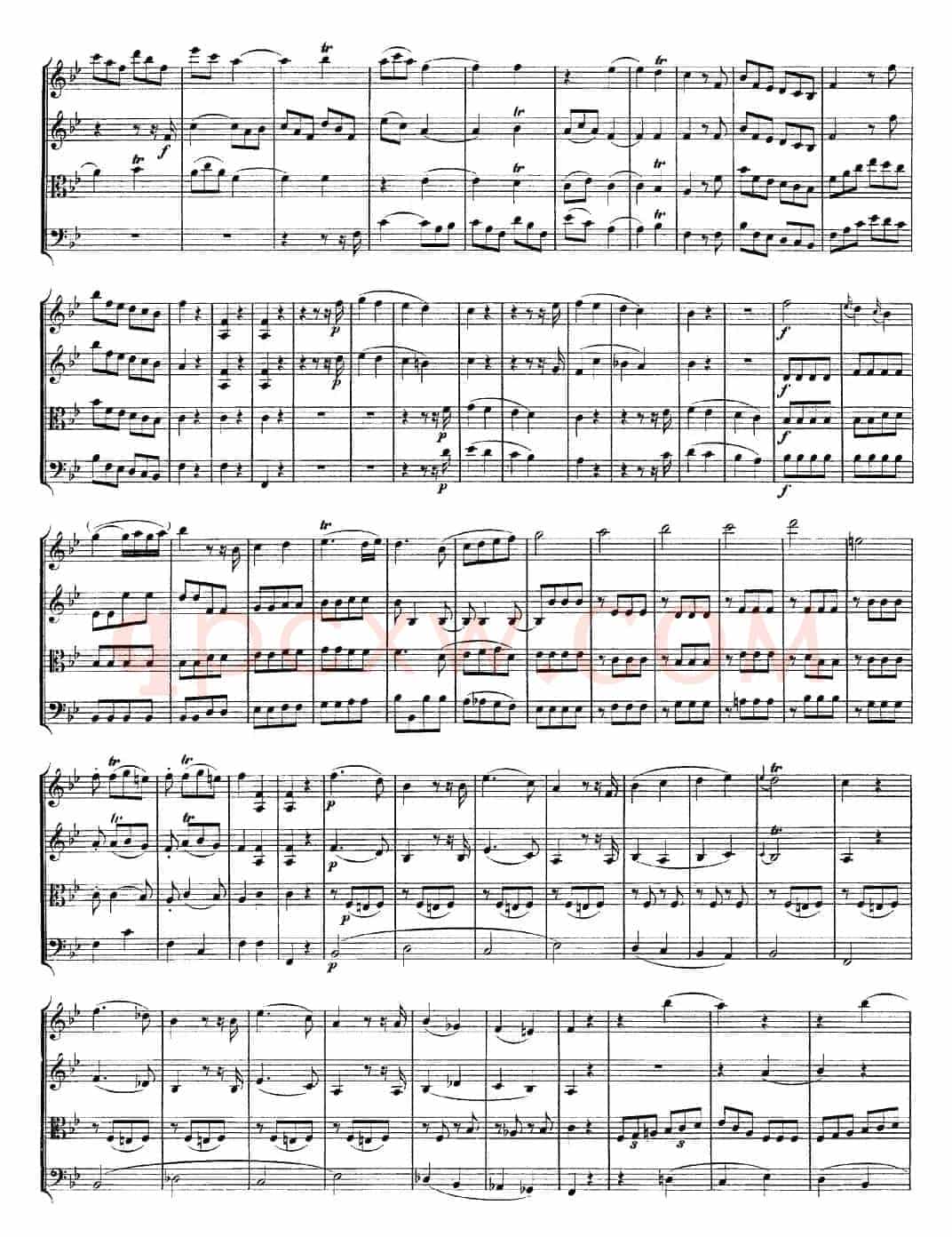 Mozart《Quartet No.12 in Bb Major,K.172》（总谱）