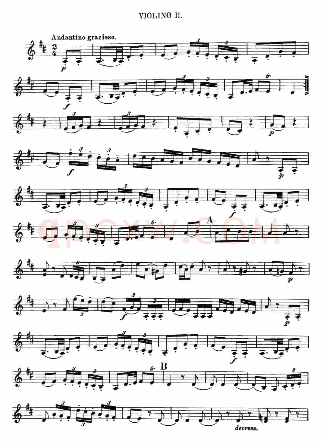 Mozart《Quartet No.13 in D Minor,K.173》（Violin 2分谱）