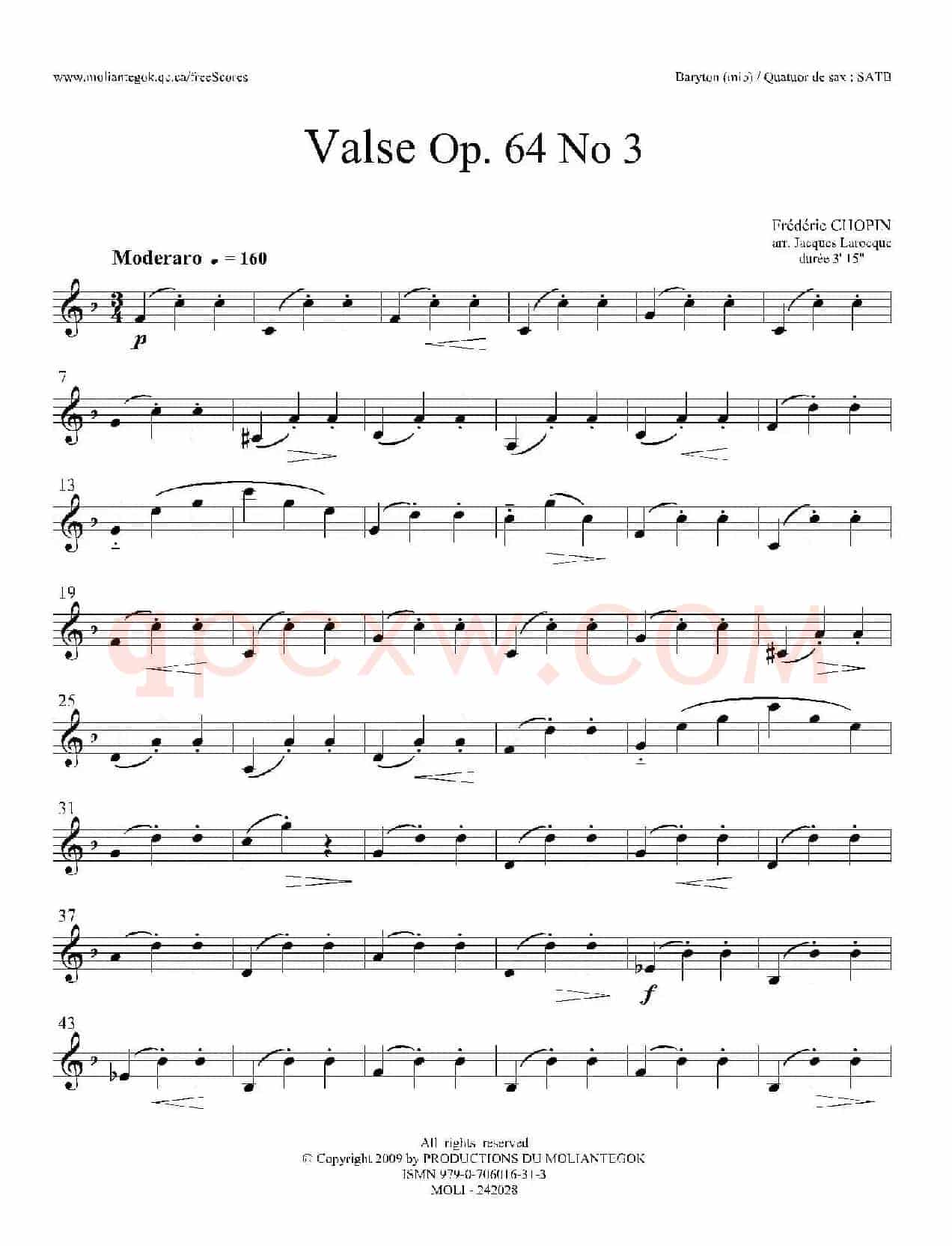 降A大调圆舞曲 Op.64 No.3（四重奏上低音萨克斯分谱）