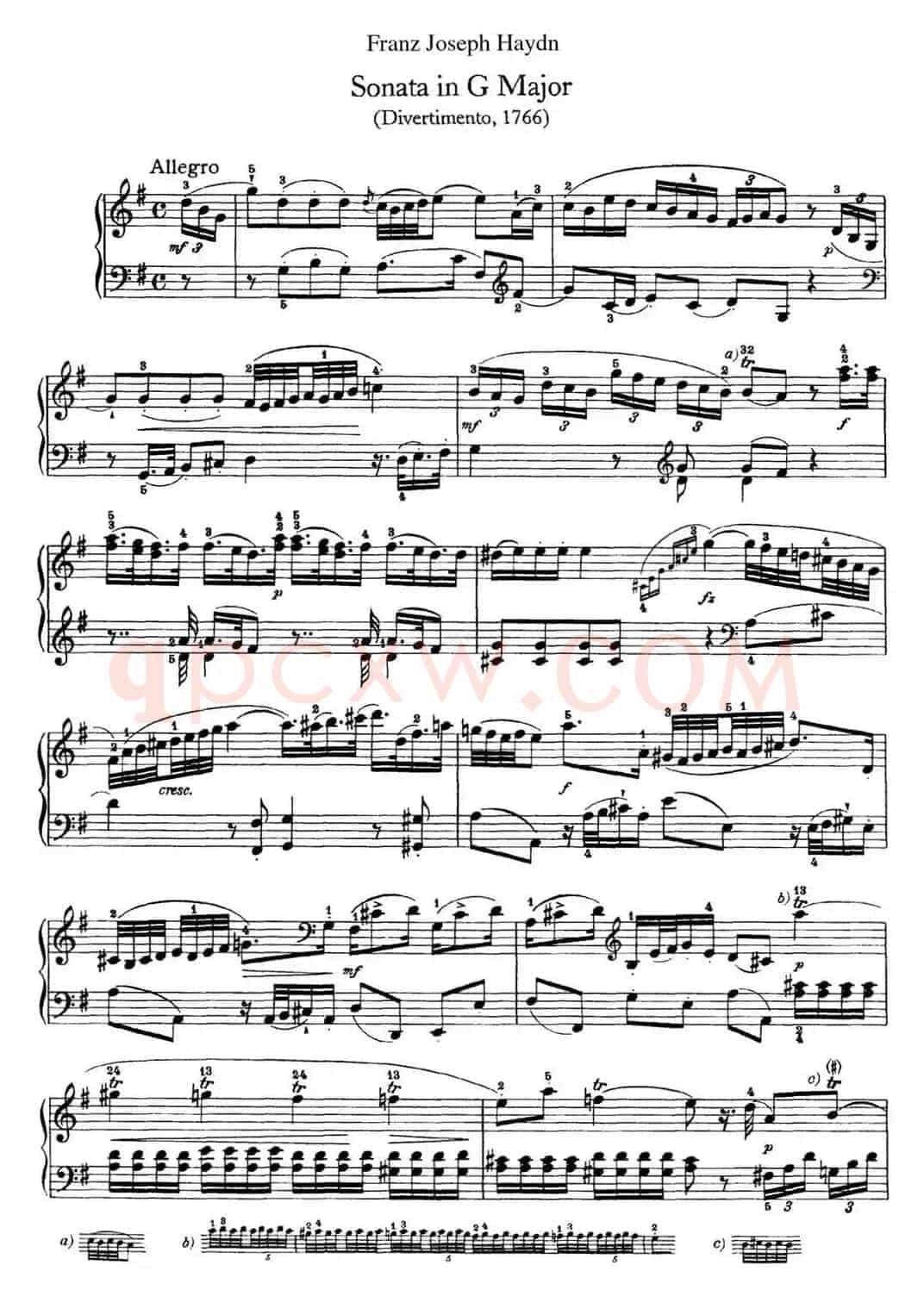 海顿 钢琴奏鸣曲 Hob XVI 6 Partita G major