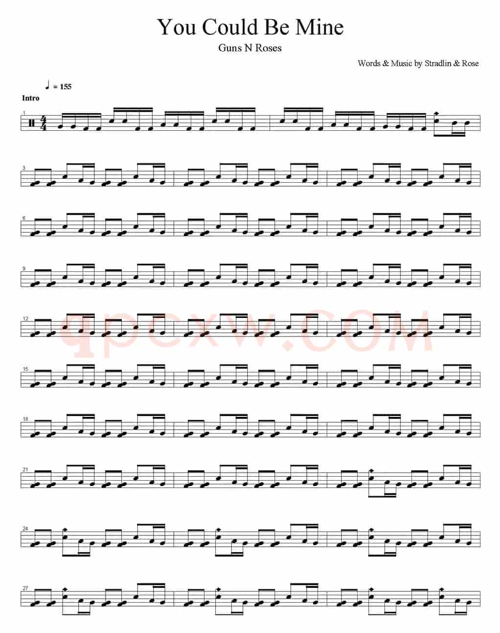 爵士鼓谱：Guns n' Roses - You could be mine