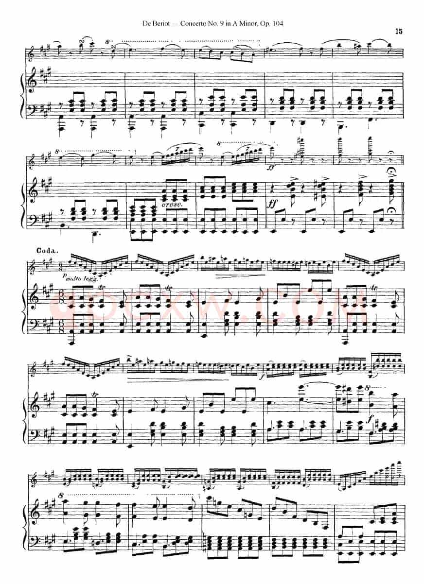 Beriot《Concerto No.9 in A Minor》Op.104（贝里奥《A小调第九小提琴协奏曲》Op.104、小提琴+钢琴伴奏）