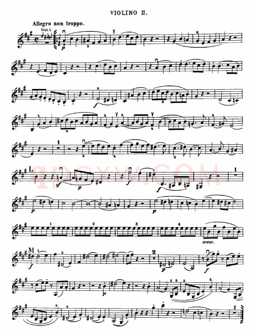 Mozart《Quartet No.18 in A Major,K.464》（Violin 2分谱）