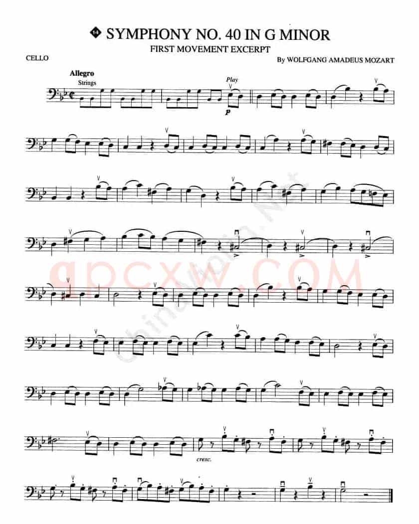 SYMPHONY No.40 IN G MINOR(大提琴谱)