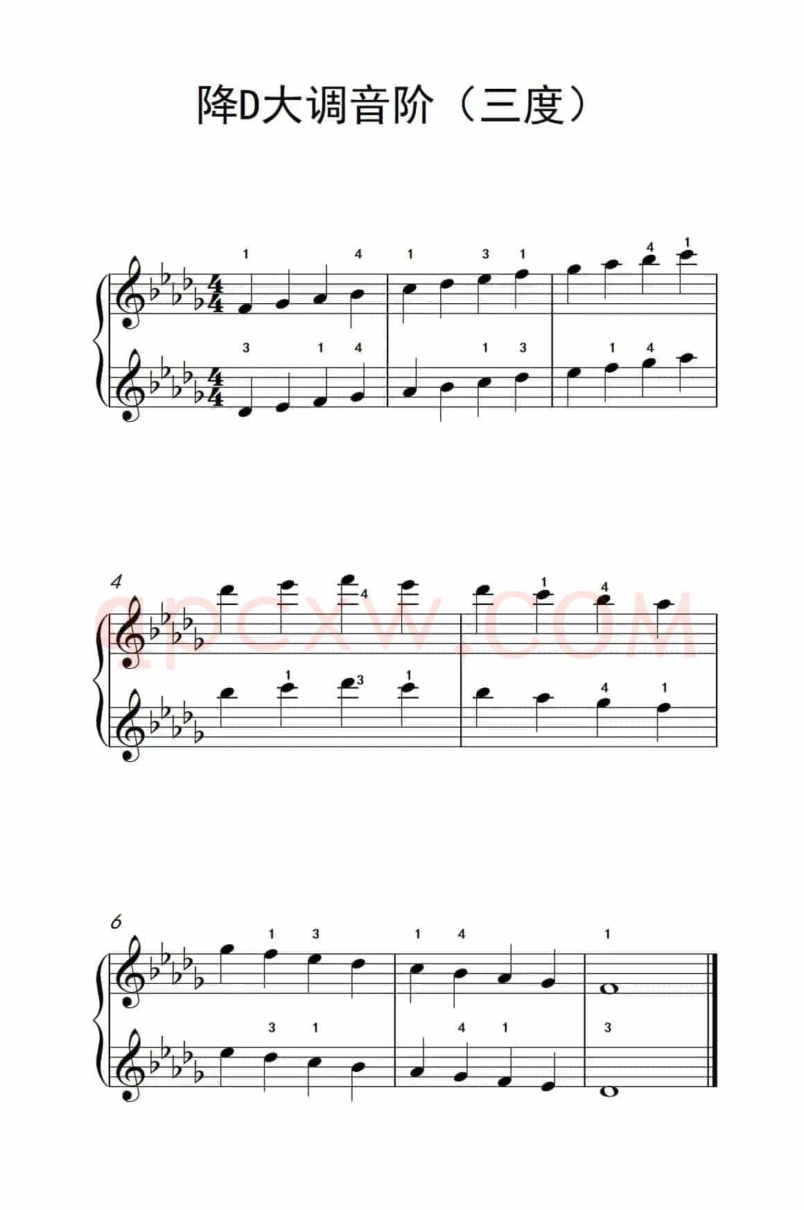 降D大调音阶（三度）（孩子们的钢琴音阶、和弦与琶音 2）