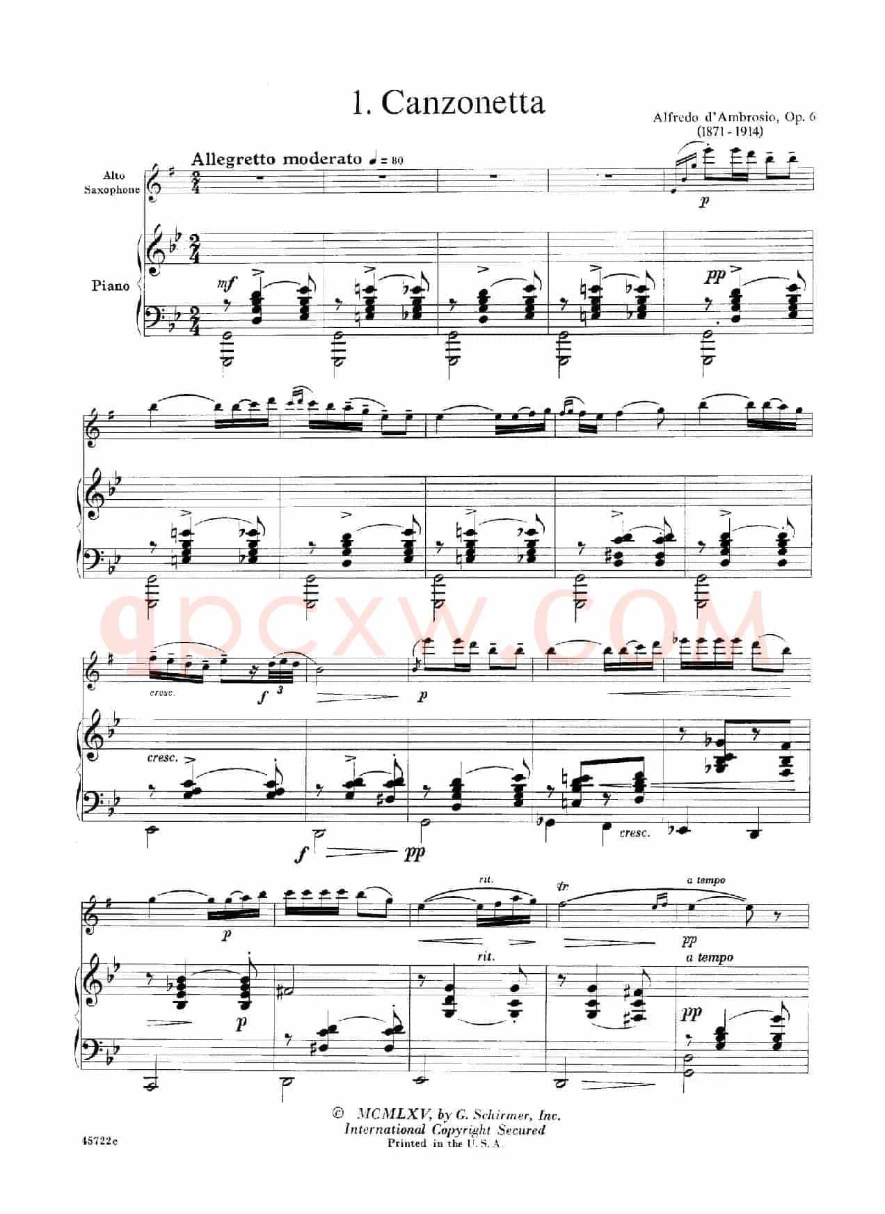 15首古典萨克斯独奏曲：1、Canzonetta（中音萨克斯+钢琴伴奏）