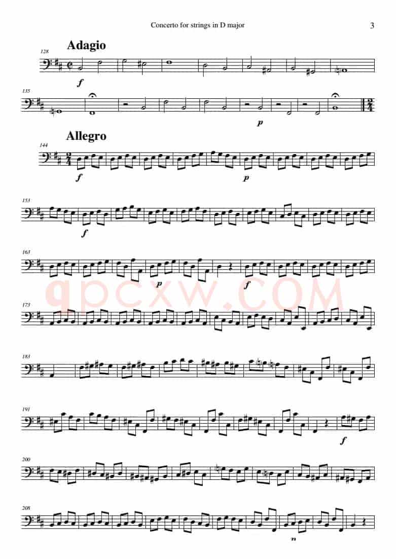 Concerto for strings in D Major（RV121、Cello分谱）