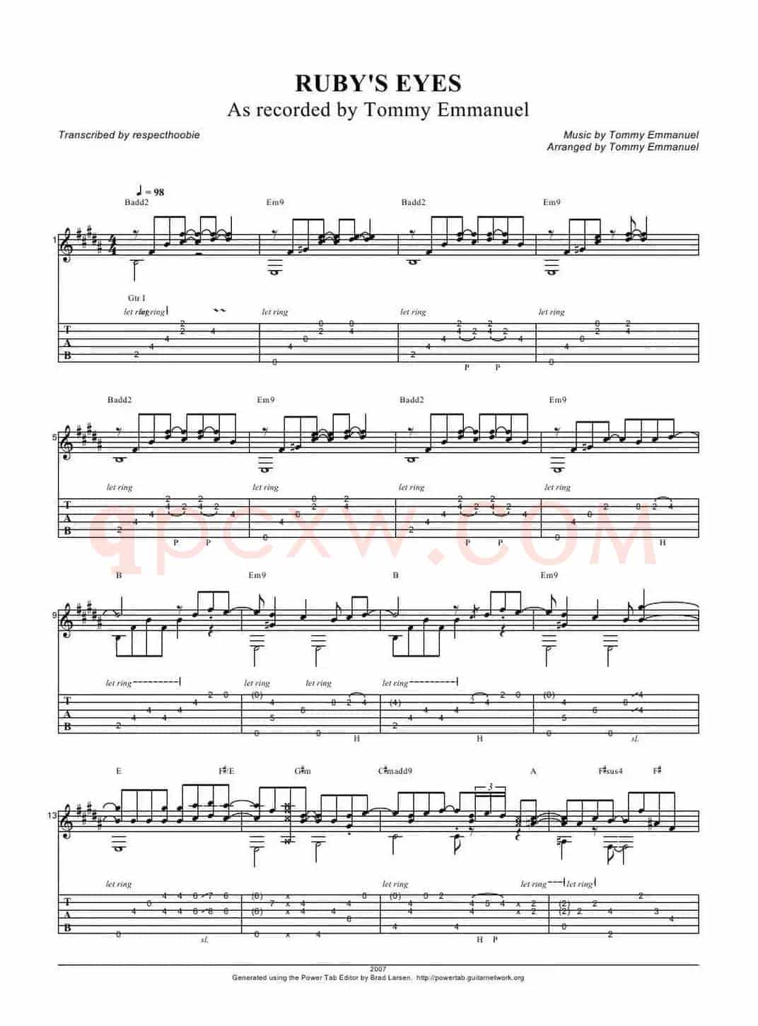 tommy emmanuel： rubys eyes（指弹吉它）