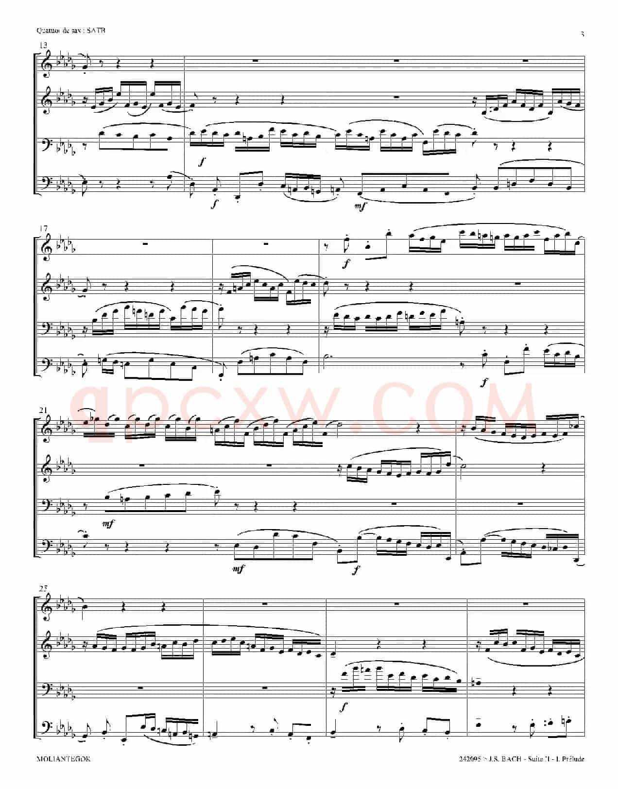 Suite anglaise No 2,BWV 807（法国组曲之二·前奏曲）（四重奏总谱）