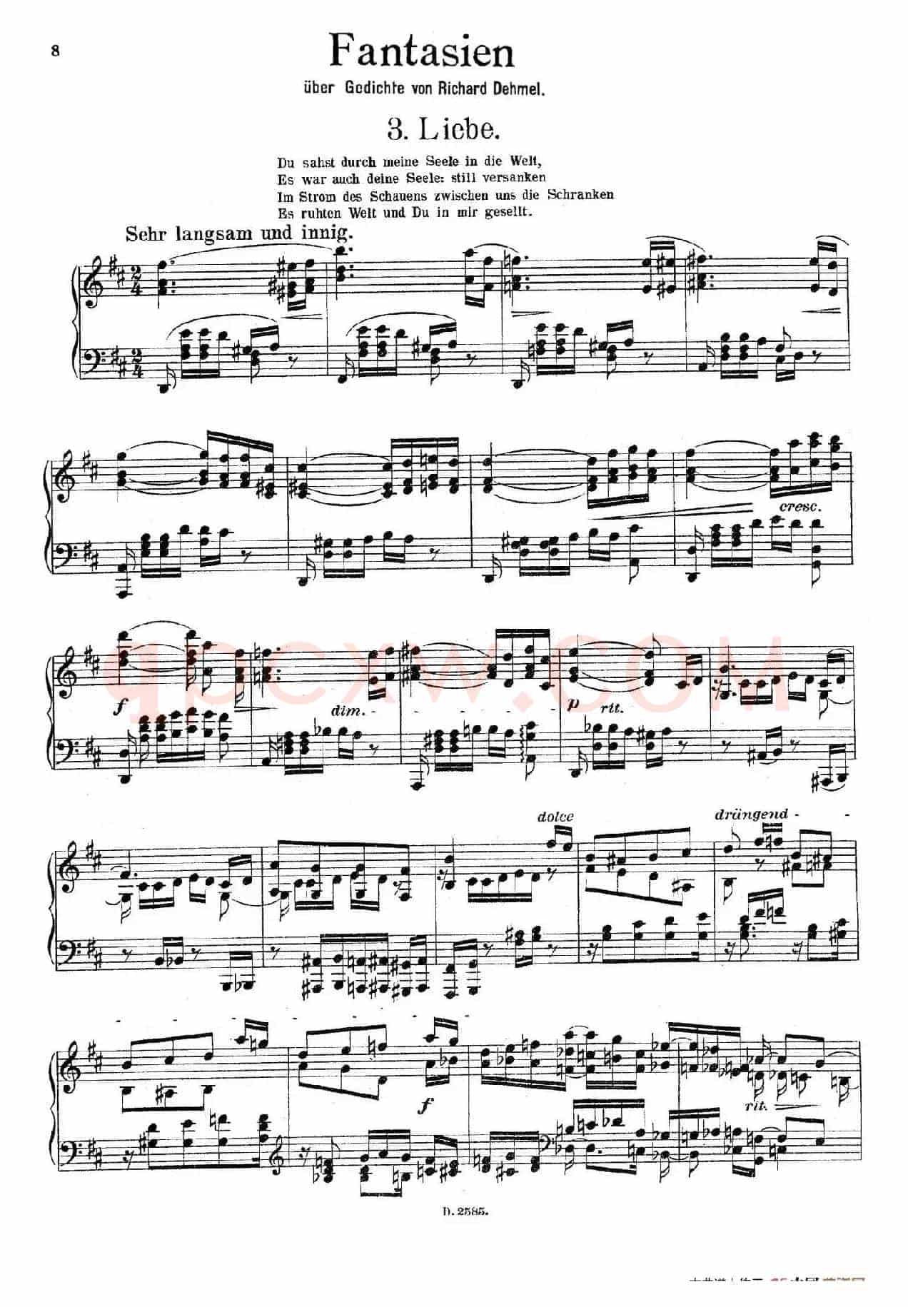 Fantasien über Gedichte von Richard Dehmel Op.9（德默尔之诗幻想曲3. 爱情）