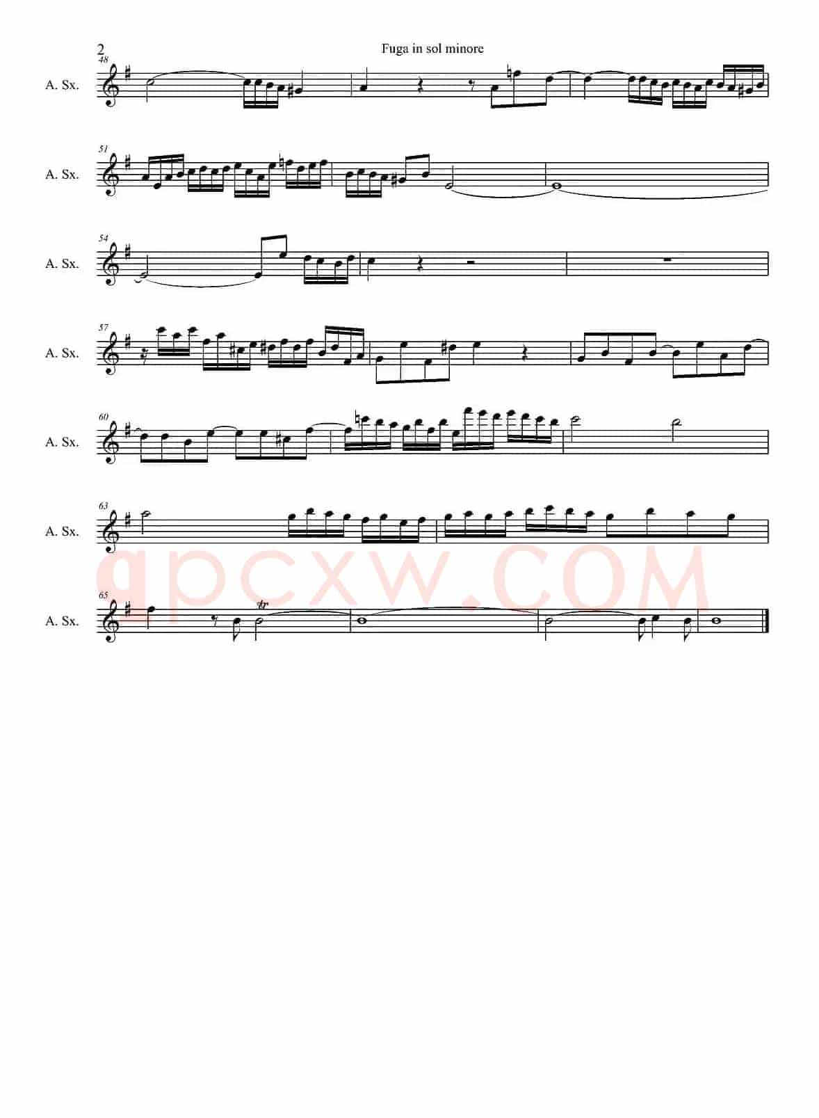 Fuga in sol minore （四重奏之中音萨克斯分谱）