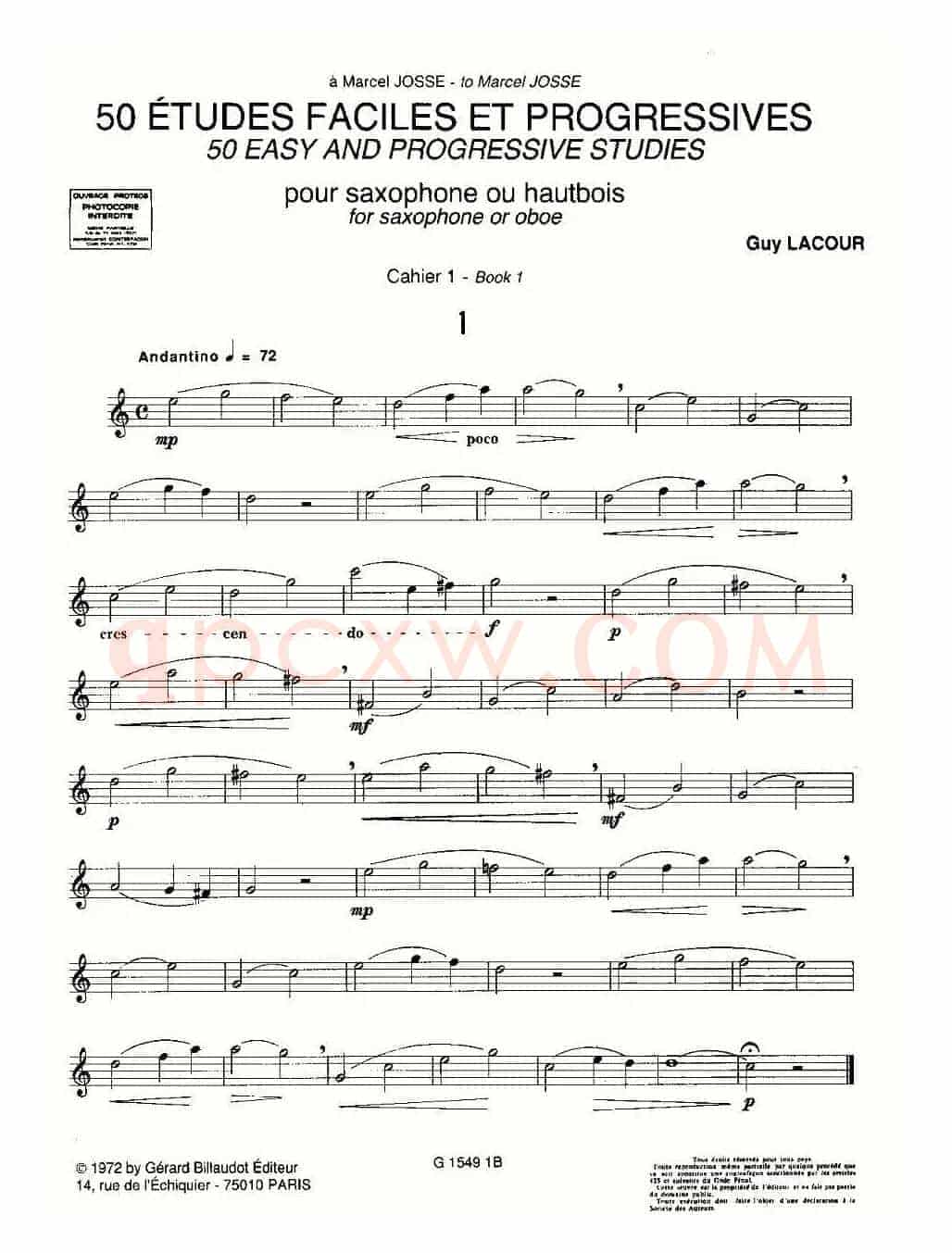 Guy Lacour 50 首萨克斯练习曲之一