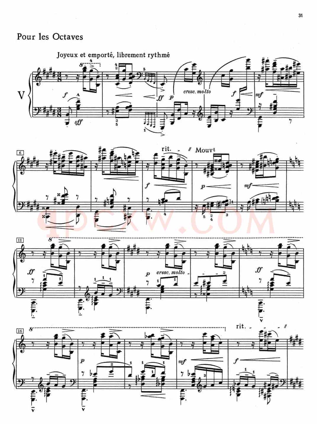 德彪西12首钢琴练习曲(5 八度练习v1.0 octaves)