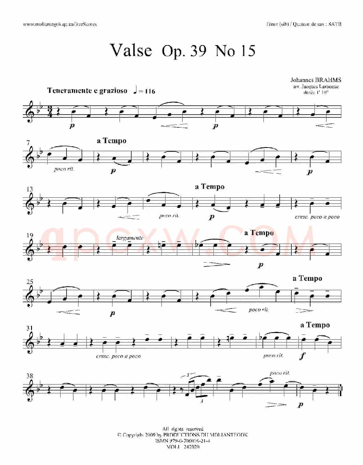 圆舞曲 Op39 No15（四重奏次中音萨克斯分谱）