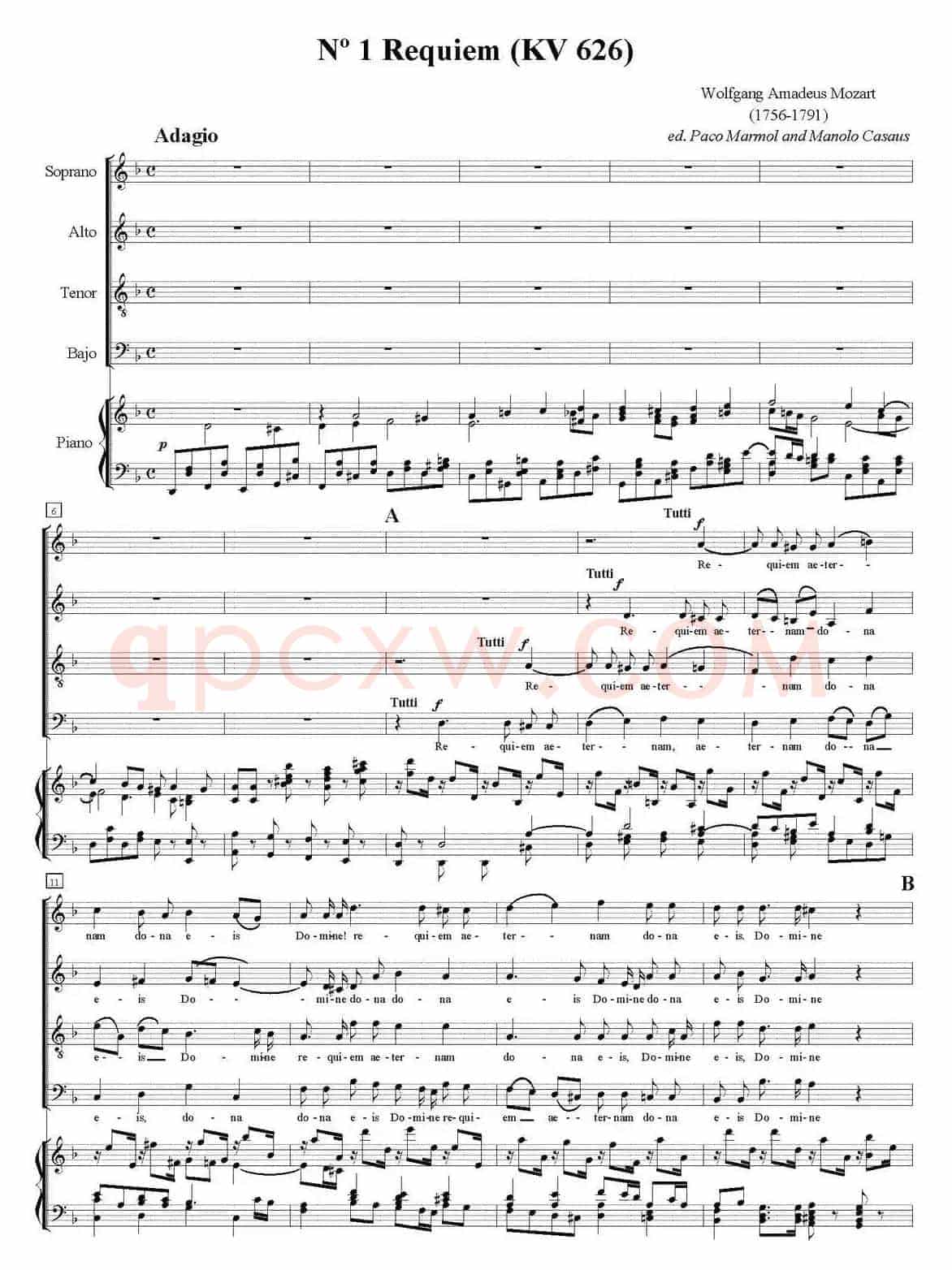 N°1 Requiem（KV 626）（萨克斯四重奏+钢琴伴奏）