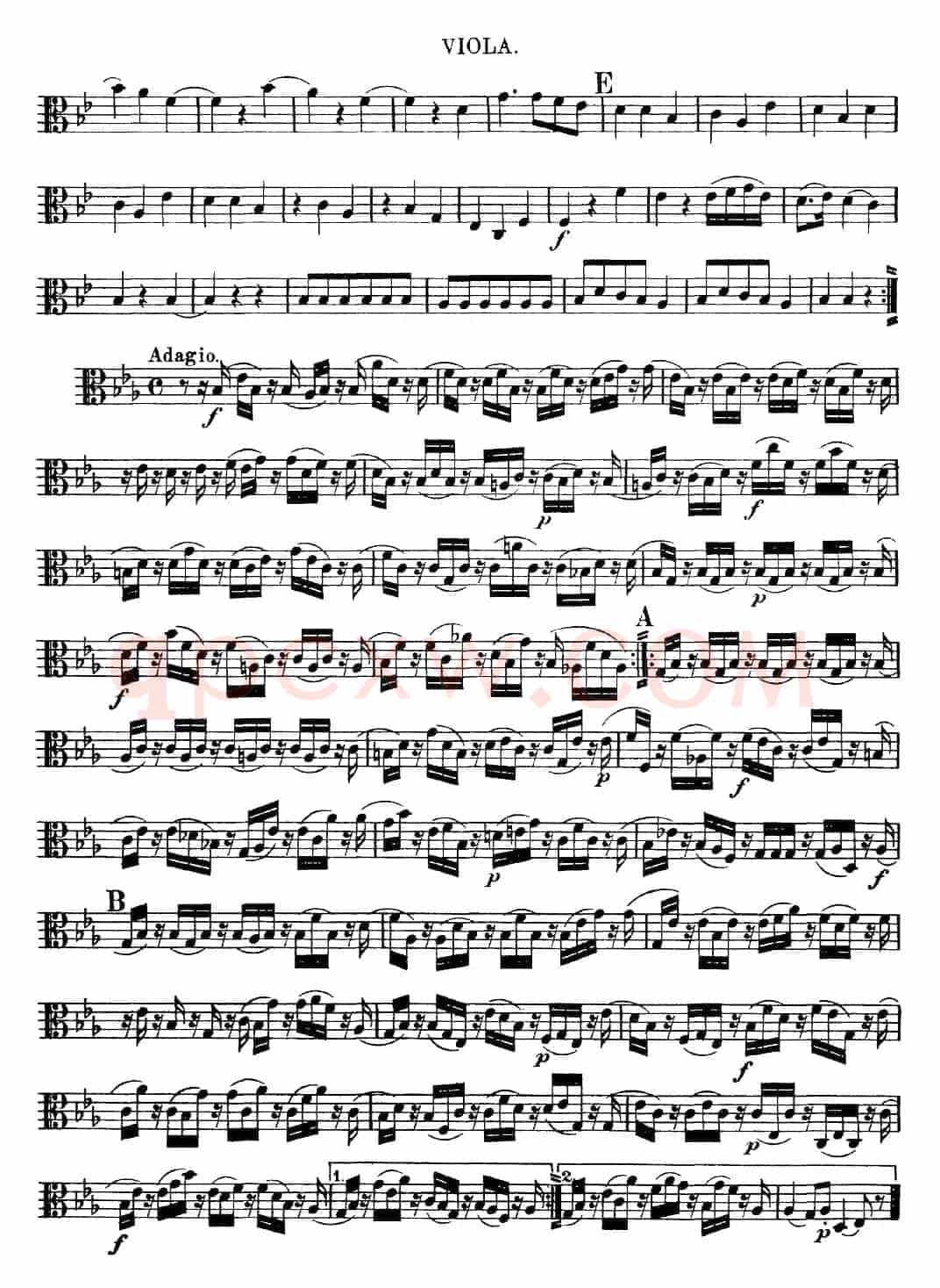 Mozart《Quartet No.12 in Bb Major,K.172》（Viola分谱）