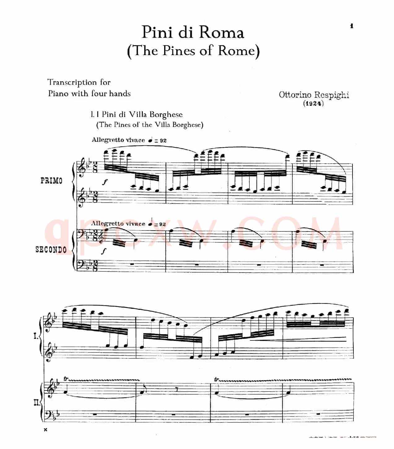 The Pines of Rome(交响诗《罗马的松树》·双钢琴)(第一部分:博尔盖塞别墅的松树)