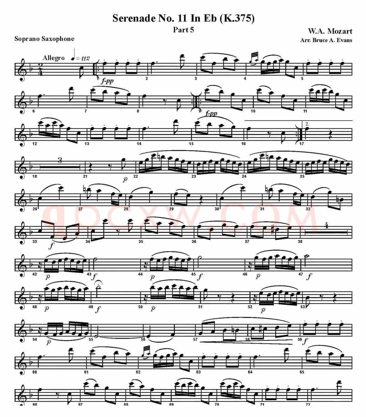 SERENADE No.11 in Eb，K.375 Part 5（四重奏·高音萨克斯分谱）