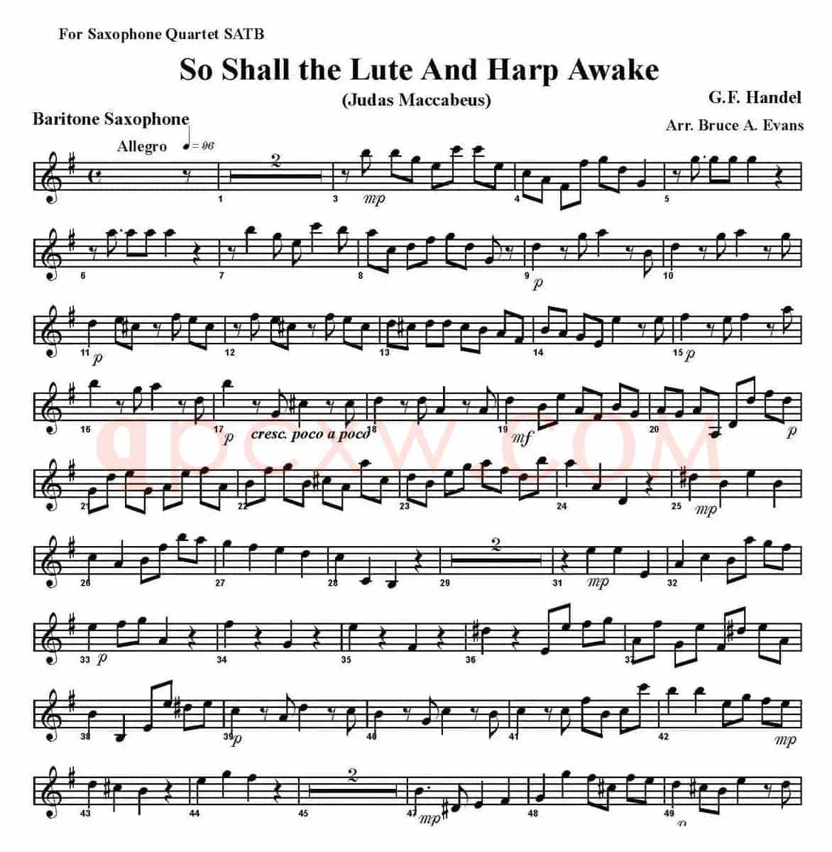 So Shall the Lute And Harp Awake（四重奏·上低音萨克斯分谱）