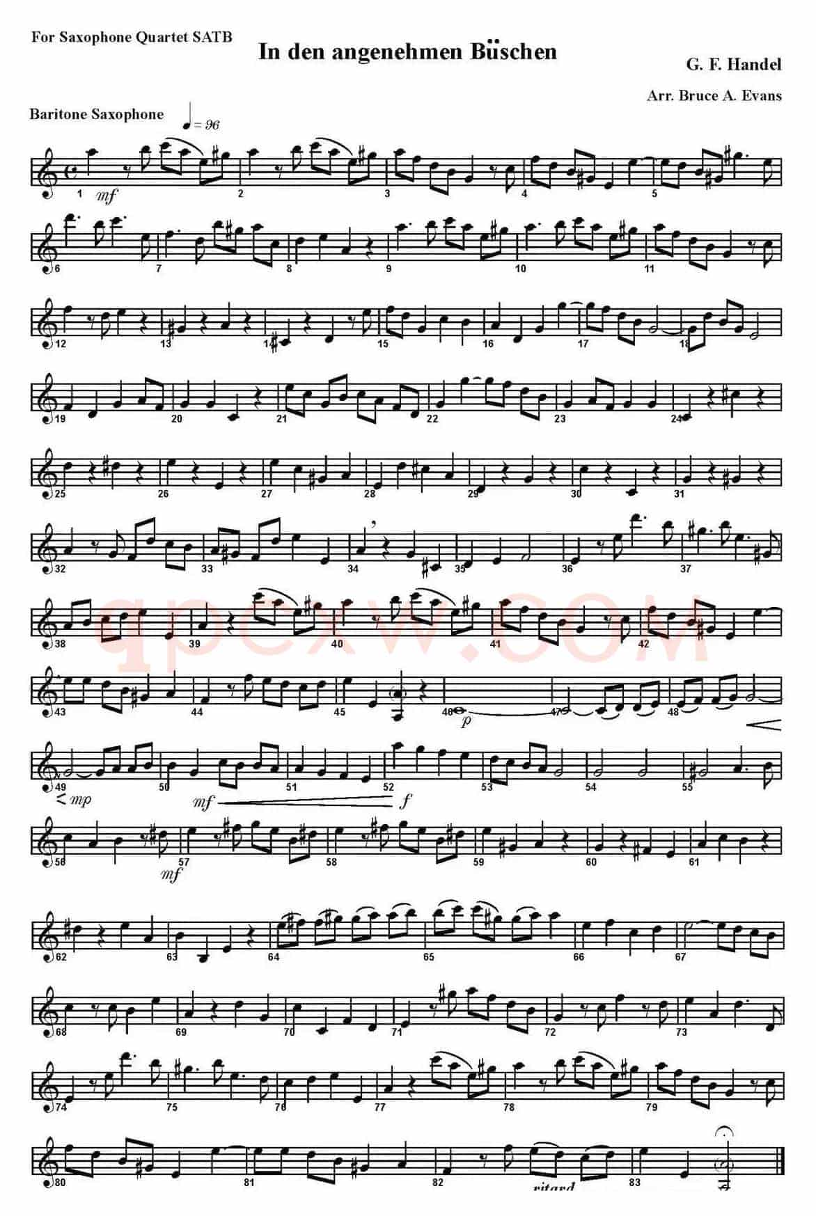 In den angenehmen Buschen（四重奏·上低音萨克斯分谱）