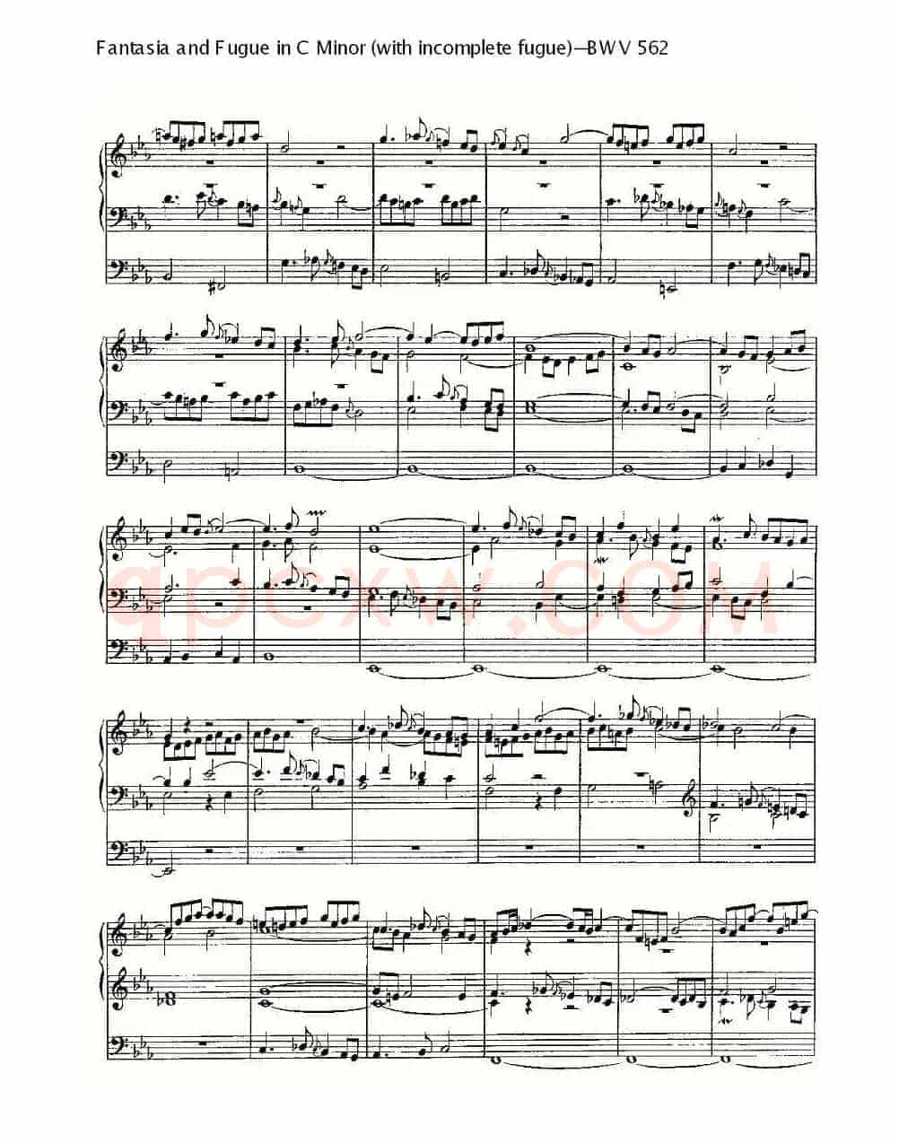 Fantasia and Fugue in C Minor (with incomplete fugue)--BWV 562 (管风琴谱)