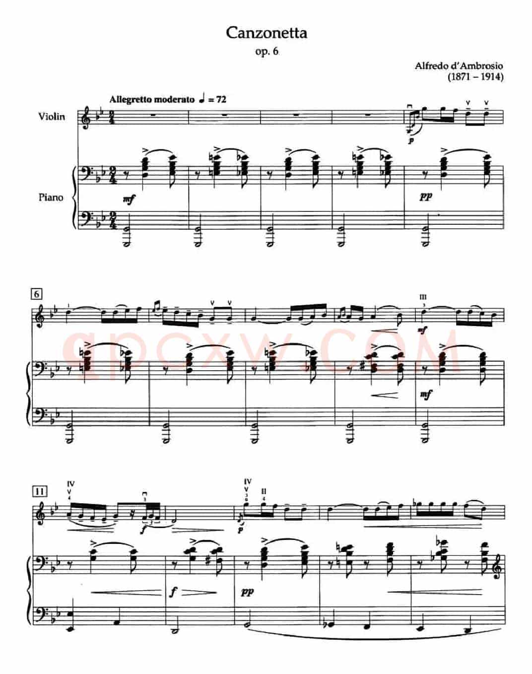 Canzonetta Op.6(短歌)(小提琴+钢琴伴奏)