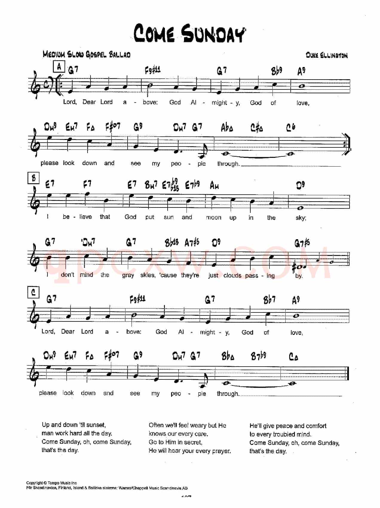 降B爵士乐谱：COME SUNDAY