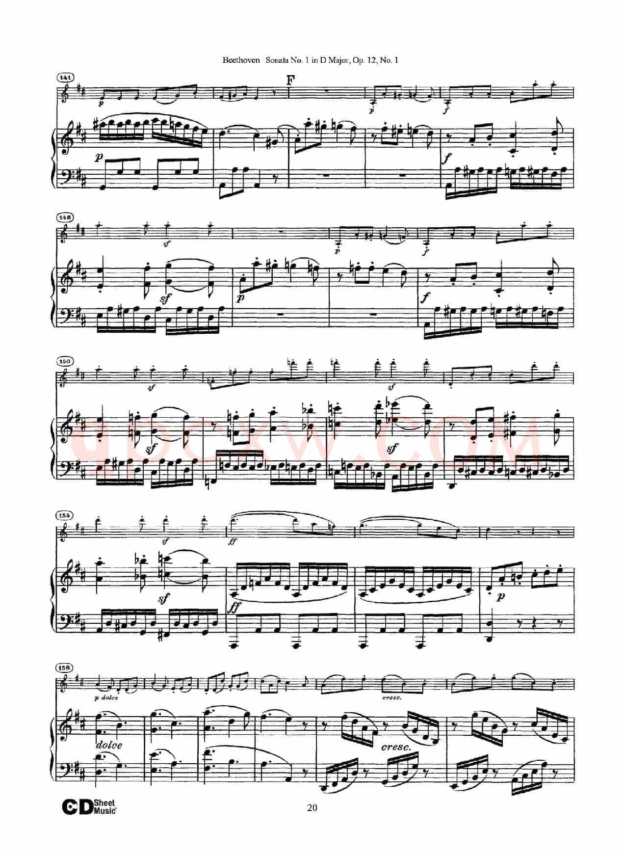 D大调第一小提琴奏鸣曲（Sonata No.1 in D Major Op.12,No.1）（小提琴+钢琴伴奏）
