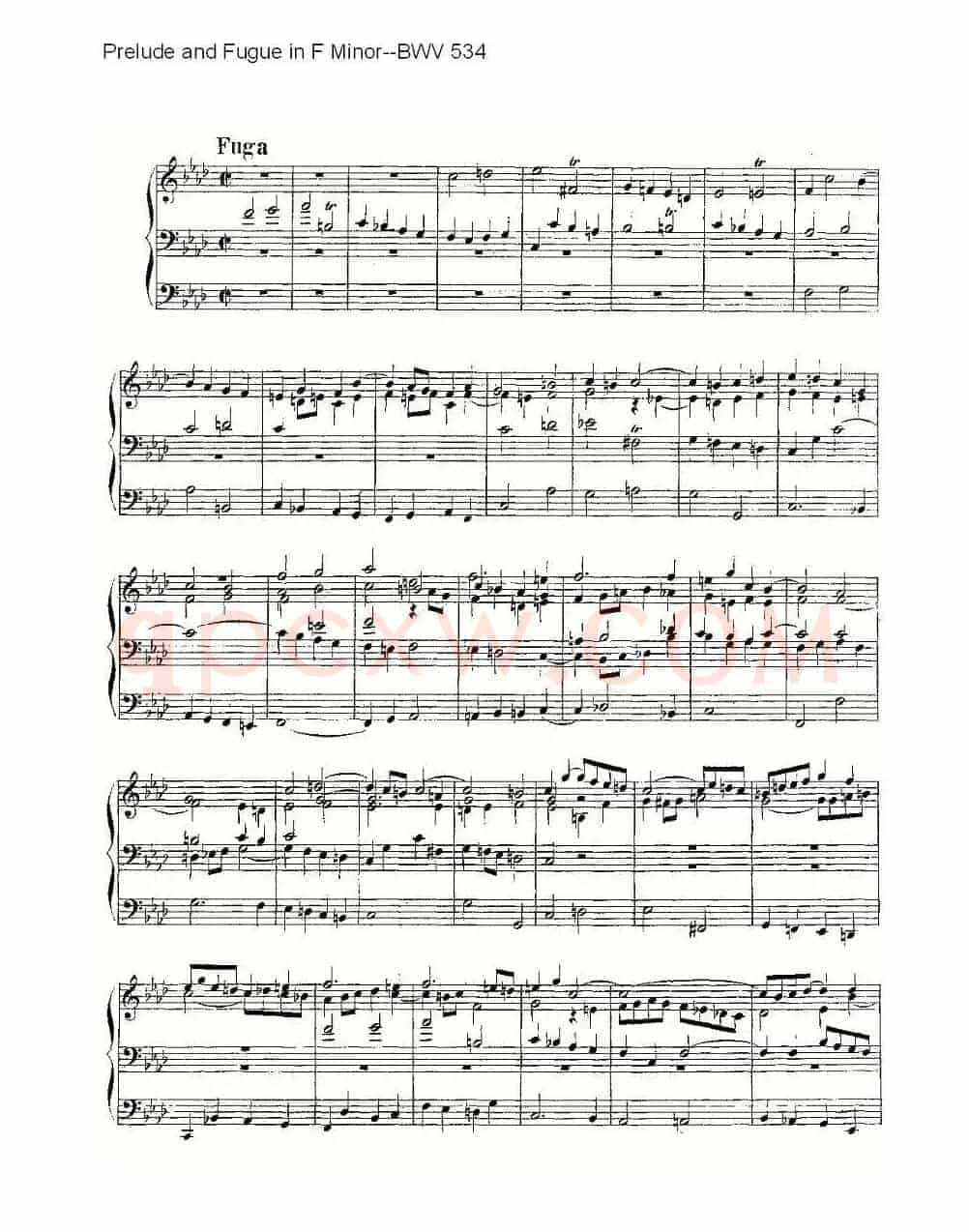 Prelude and Fugue in F Minor--BWV 534 (管风琴谱)