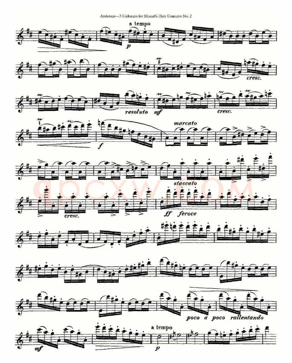 3 Cadenzas for Mozart's flute Concerto No.2