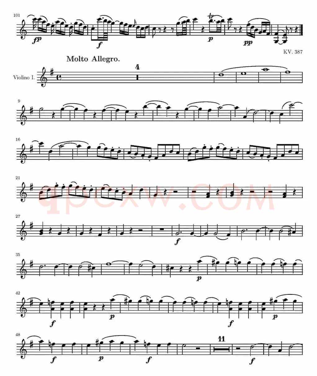 String Quartet KV.387（弦乐四重奏第一小提琴分谱）