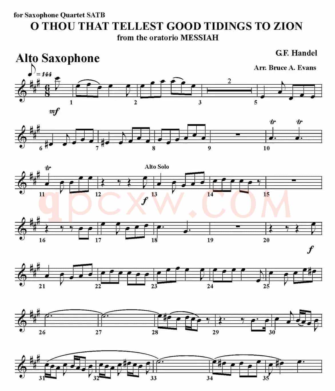 O THOU THAT TELLEST GOOD TIDINGS TO ZION（四重奏·中音萨克斯分谱）