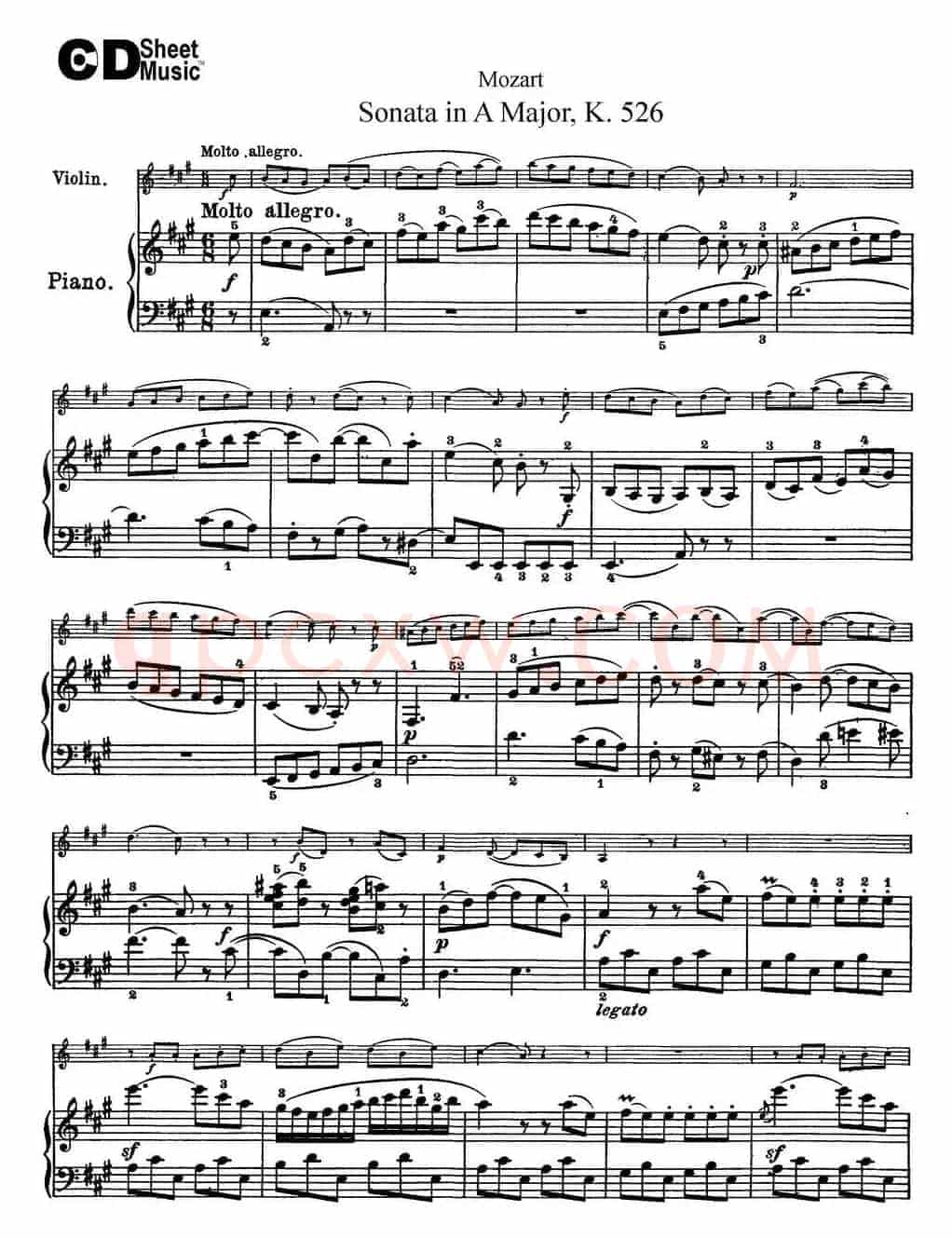Violin Sonata in A Major K.526（小提琴+钢琴伴奏）